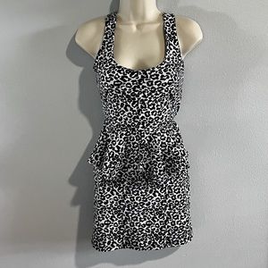 Bodycon Leopard Cheetah Fitted Mini Dress Small Black and White